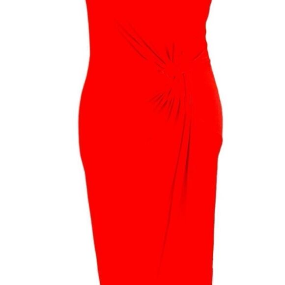 Topshop sleeveless red midi dress, front knot, faux wrap skirt size 4 - Picture 2 of 6